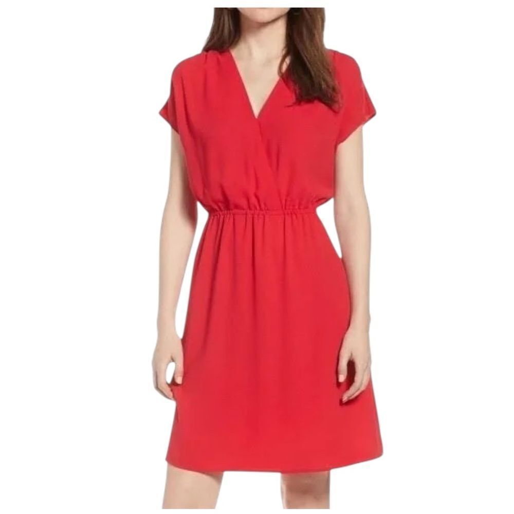 Halogen Red Elastic Waist Dress w/ Pockets